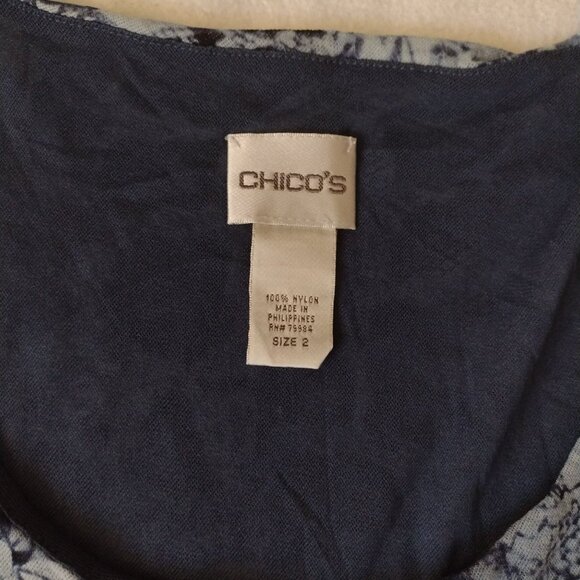 SALEChicos Floral Tank Top Sz 2 L Navy Sleeveless Mesh Basic Casual Top - Picture 2 of 8